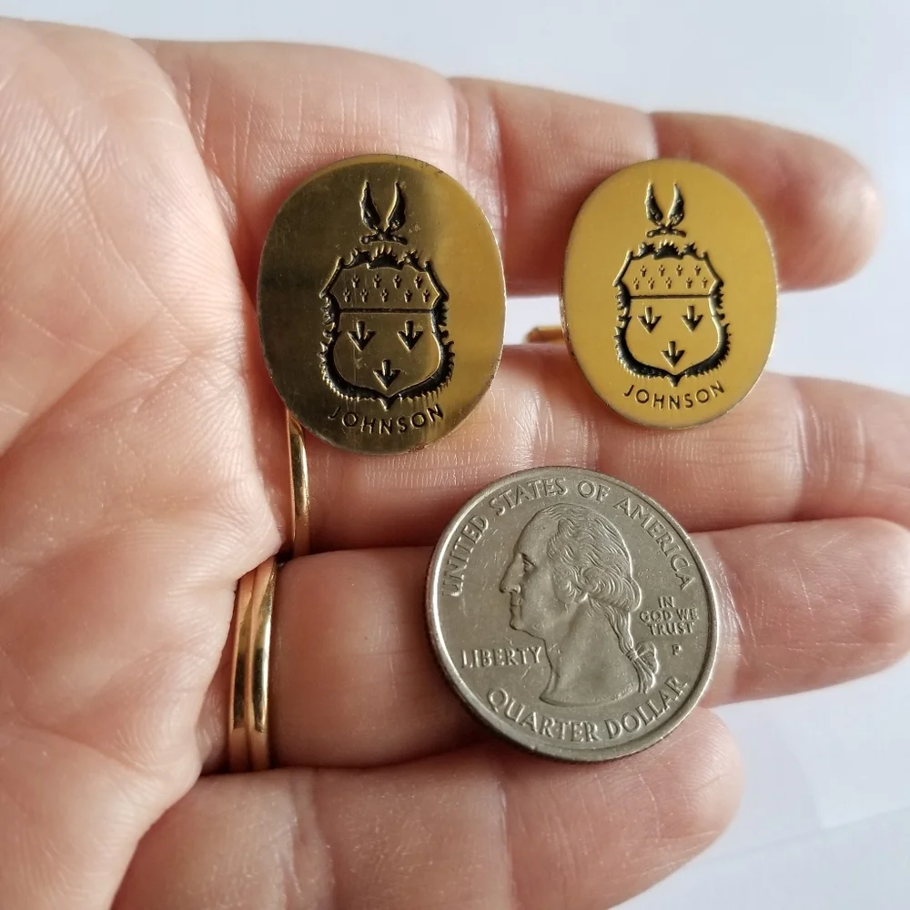 Vintage Johnson family crest cuff links cufflinks gold tone coat of arms